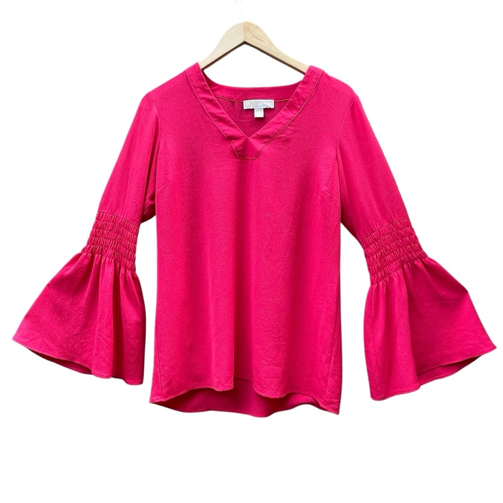Michael Kors Barbie Pink V-Neck Smocked Bell Sleeves Blouse Size Small